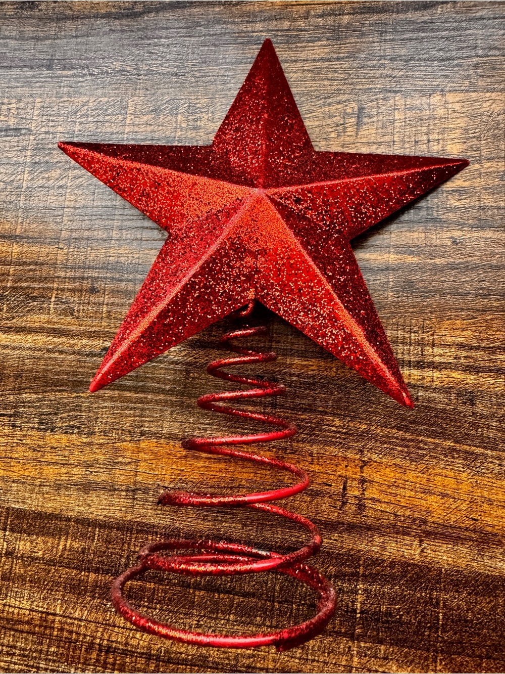 Red Glitter Christmas Tree Topper Star Metal Wire Base New